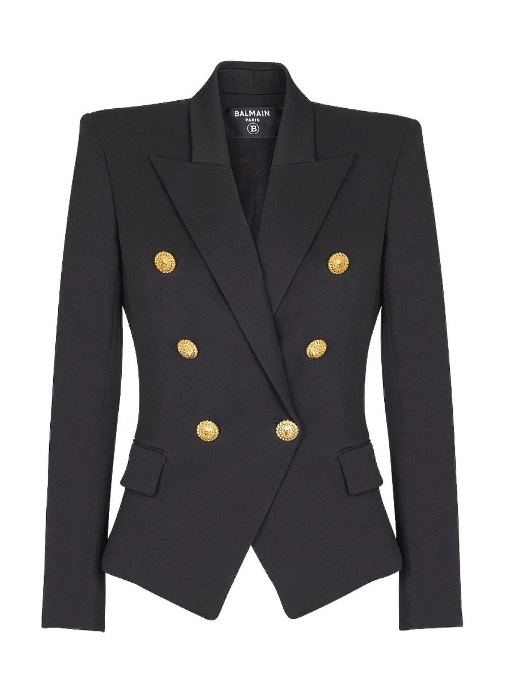 NEW Balmain Black Fitted Double-Breasted Blazer with Gold Buttons
